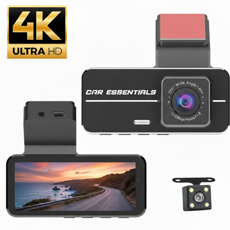 4K dashcam van Car Essentials met haarscherpe Ultra HD-beeldkwaliteit voor veilig autorijden.