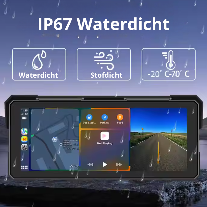 GPS motor navigatie met spraakbesturing, waterbestendige behuizing en Apple CarPlay/Android Auto