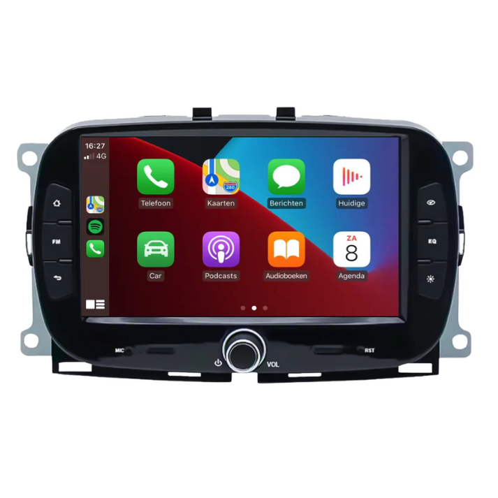 Apple CarPlay touchscreen voor Fiat 500 2016-2022 met helder display en moderne bediening.