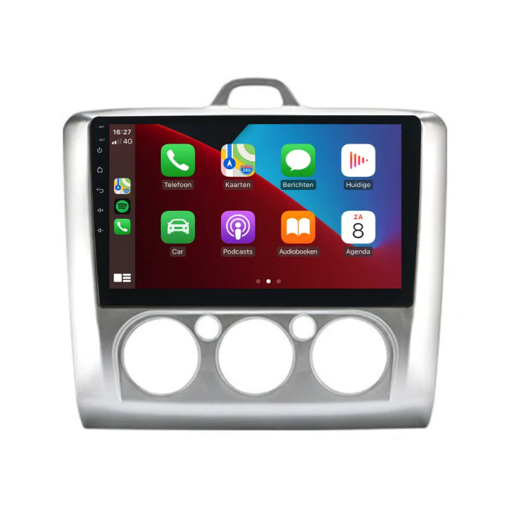 Apple CarPlay radio geïntegreerd in Ford Focus 2004-2010 voor navigatie, muziek en handsfree bellen.