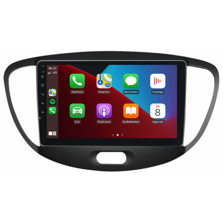 Apple CarPlay scherm in Hyundai i10 2008-2013 met duidelijk zichtbare app-weergave