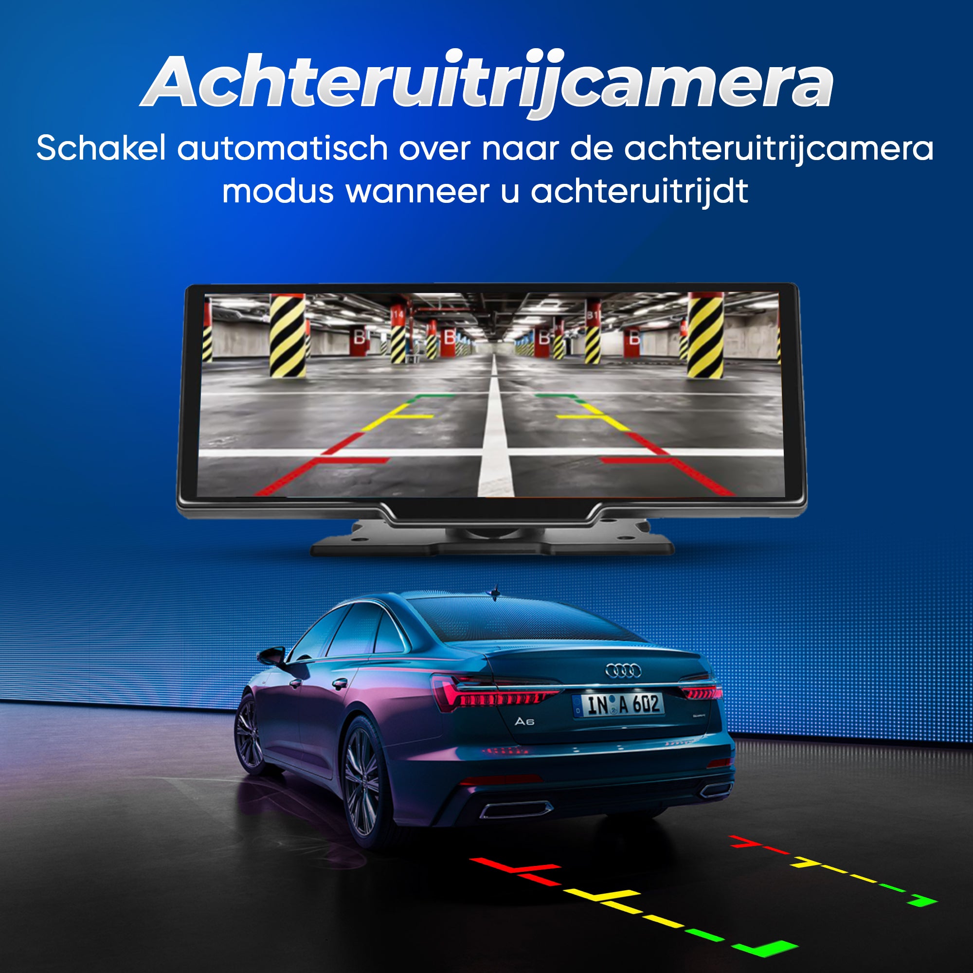 Navigatiescherm auto met dashcam - Apple CarPlay scherm met achteruitrijcamera en Android Auto scherm