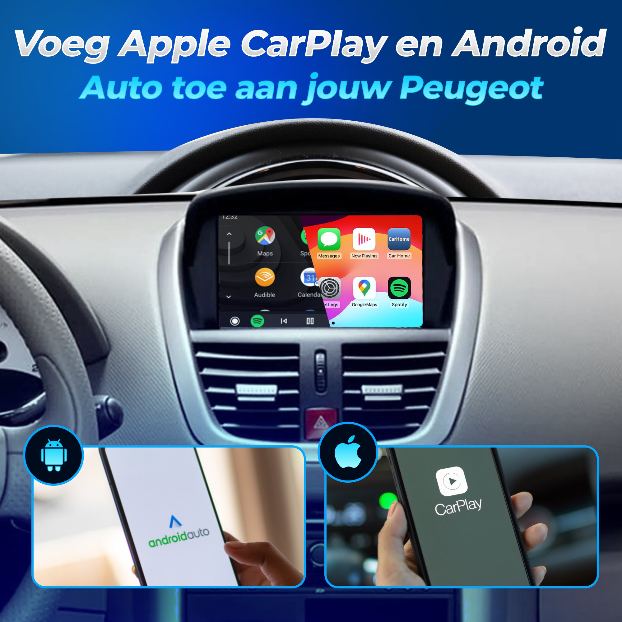 Peugeot 2008 met Android Auto via originele scherm en CarPlay Box