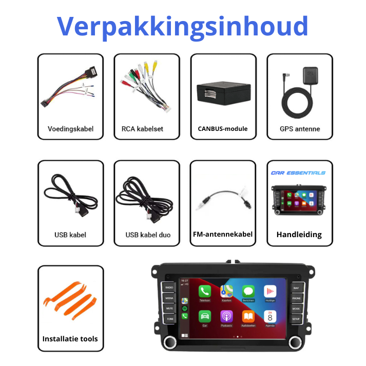 Multimedia radio met Apple CarPlay en Android Auto voor Volkswagen Golf, Passat en Polo