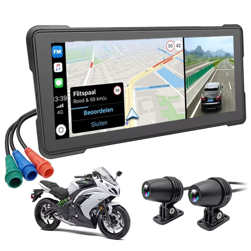 Motor navigatiescherm met Apple CarPlay, Android Auto en live verkeersinformatie