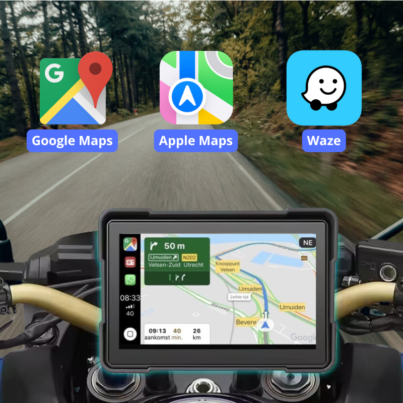 Motor navigatiescherm met GPS en touchscreen voor nauwkeurige routebegeleiding
