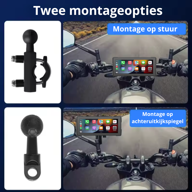 Navigatiesysteem voor motorfiets met stevige bevestiging, Apple CarPlay en Android Auto compatibiliteit
