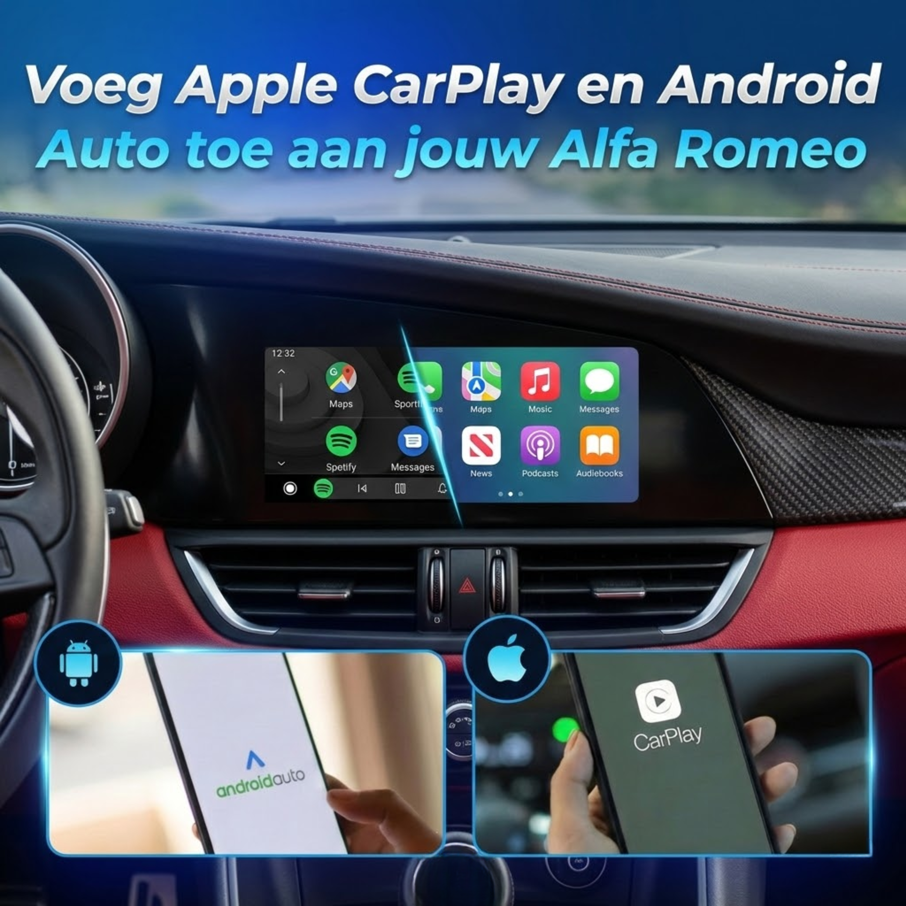 Apple CarPlay actief op Alfa Romeo infotainmentscherm