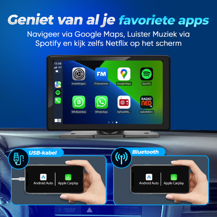 Apple CarPlay scherm 9 inch los scherm voor elke auto – eenvoudig te monteren