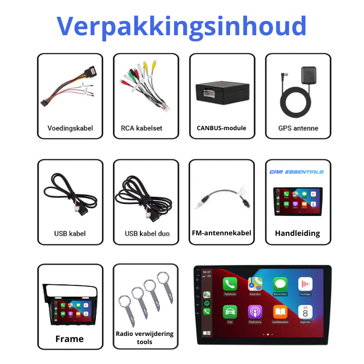 Close-up van 10 inch touchscreen autoradio voor Golf 7