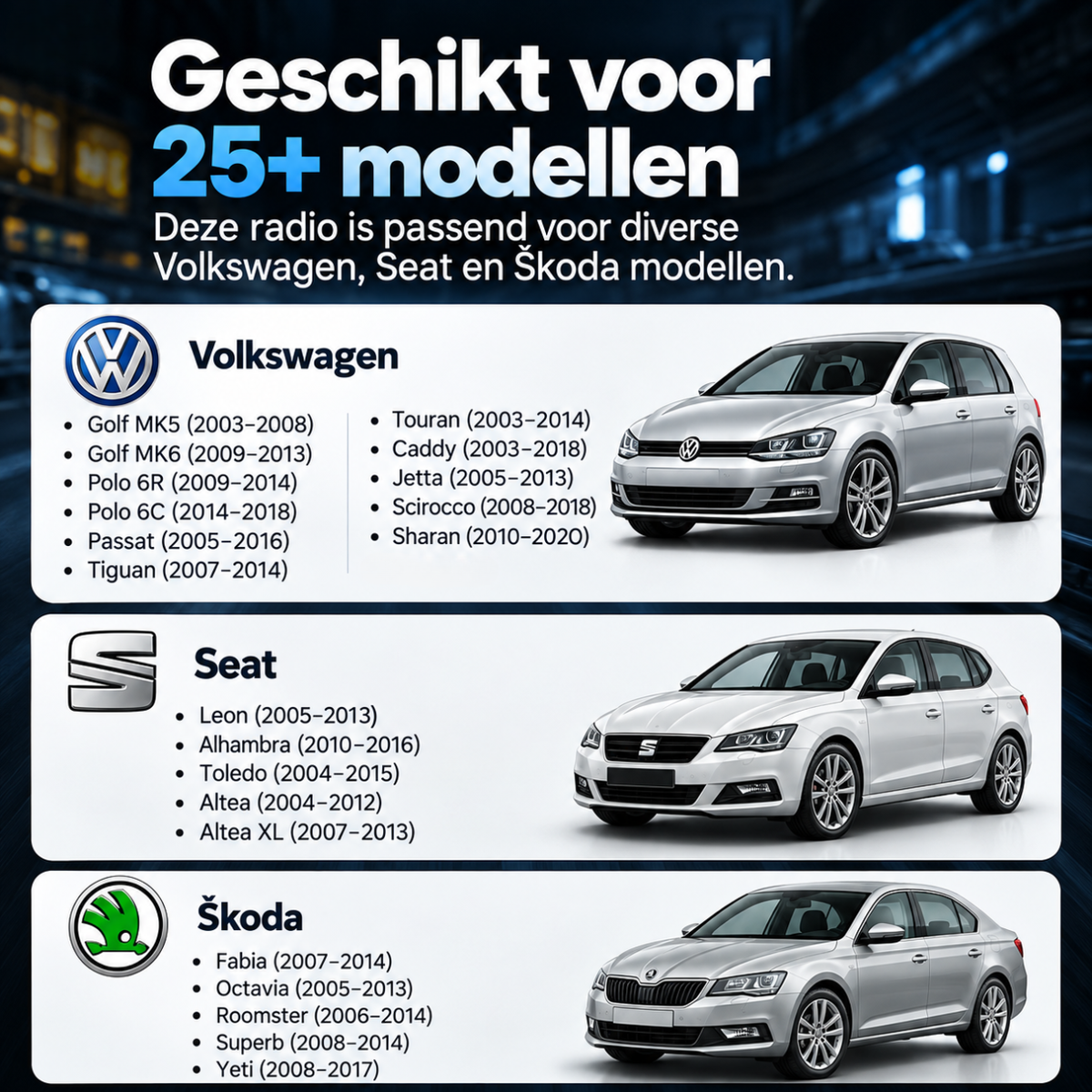 Apple CarPlay radio geschikt voor verschillende Volkswagen, Seat en Skoda modellen