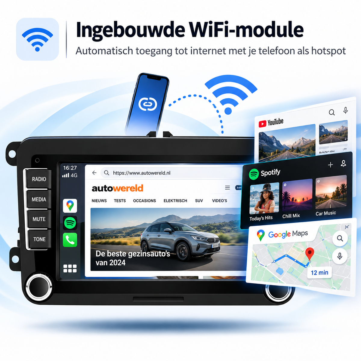 CarPlay autoradio met ingebouwde WiFi-module voor internet via mobiele hotspot