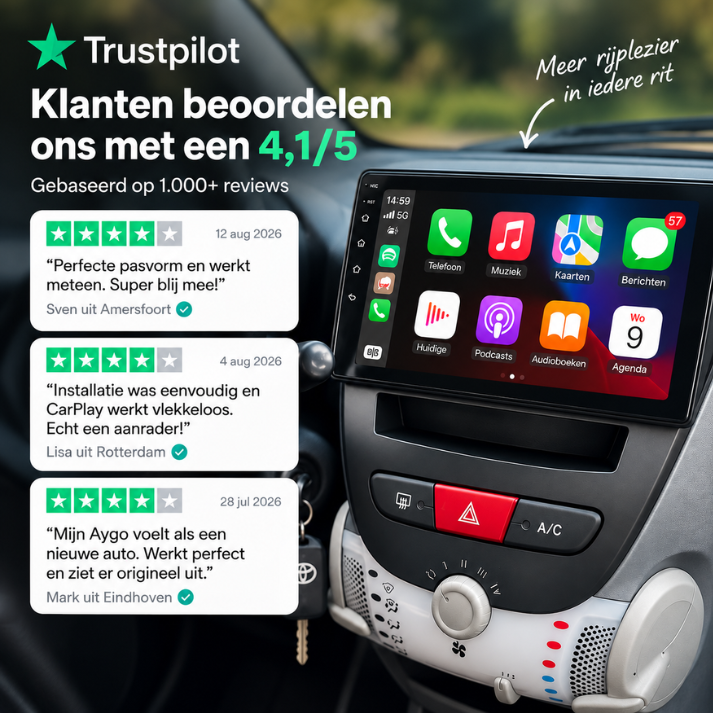 CarPlay radio met navigatie en muziek voor Toyota Aygo, Peugeot 107 en Citroën C1