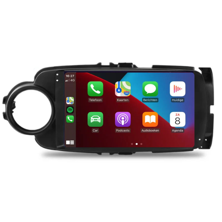 Dashboard van Toyota Yaris met CarPlay radio en ondersteuning voor Apple CarPlay en Android Auto