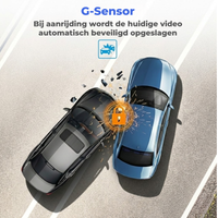 Dashcam met voor- en achtercamera voor volledige dekking van de weg tijdens het rijden.
