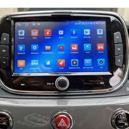 Multimedia CarPlay radio in Fiat 500 2016-2022 met smartphone integratie.