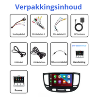 Verpakkingsinhoud van Ford Focus 2004-2010 CarPlay set inclusief kabels, module en accessoires.