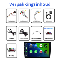 Verpakkingsinhoud van de CarPlay en Android Auto set voor Hyundai i10 2013-2019.