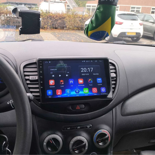 Multimedia autoradio voor Hyundai i10 met CarPlay en Android Auto ondersteuning.
