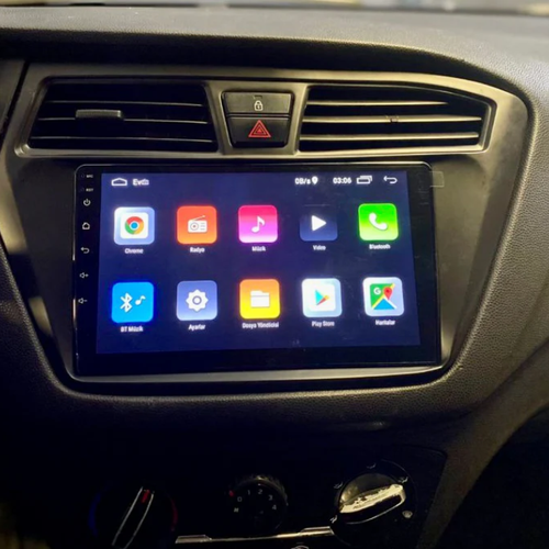 Modern touchscreen multimediasysteem met Apple CarPlay voor Hyundai i20 2014–2020.