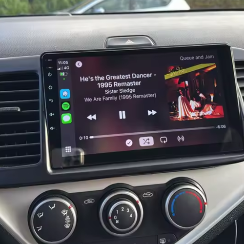 Touchscreen CarPlay multimediaradio voor Kia Picanto met moderne interface.