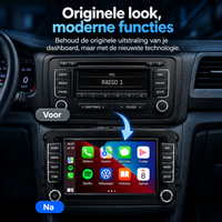 Originele dashboard look met moderne Apple CarPlay en Android Auto radio