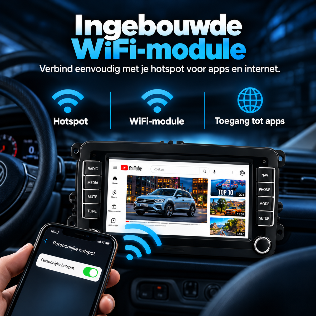 Plug en Play CarPlay autoradio met CANBUS module en aansluitkabels