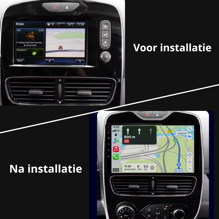 Apple CarPlay Renault Clio 2017 dashboard met draadloze connectiviteit.