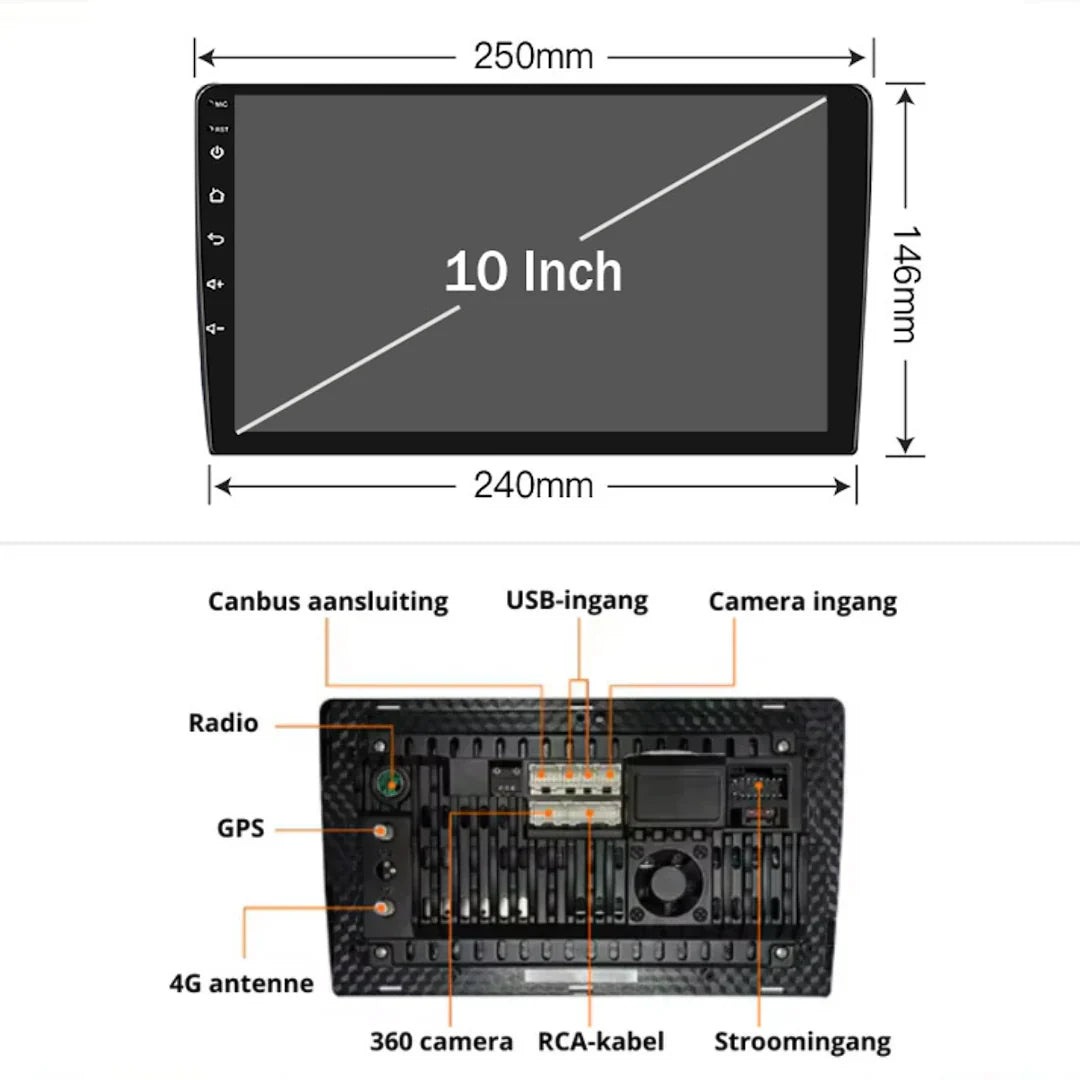 Close-up van 10 inch touchscreen autoradio voor Golf 7